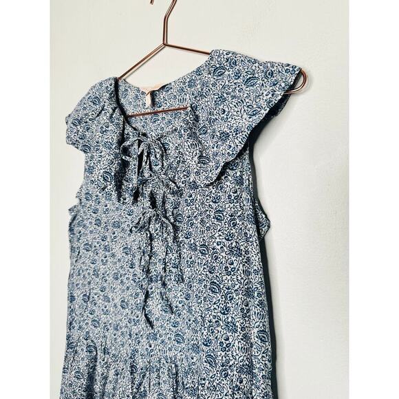 REBECCA TAYLOR Blue Printed Dainty Ties Vine Printed Light Dress Size Medium - Picture 4 of 10
